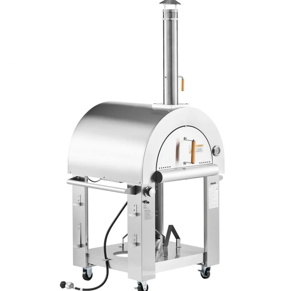 VEVOR Dual Fuel Pizza Oven Outdoor, 26 in Portable Pizza Oven, Pellet & Gas Powered Outdoor Pizza-Maker with Thickened Cordierite Pizza-Stone, Easy to Move with Casters, for Camping and Backyard