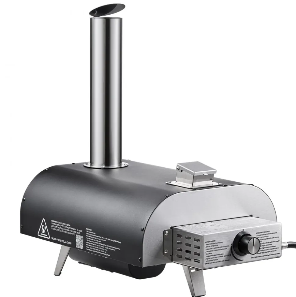 VEVOR Dual Fuel Pizza Oven Outdoor, 12 in Wood Fire & Propane Gas Pizza Oven, Pellet & Propane Pizza-Maker with Thermometer, Iron Spray Electric Rotation Pizza-Cook for Outside Camping & Backyard