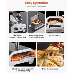 VEVOR Dual Fuel Pizza Oven Outdoor, 16 in Wood Fire & Propane Gas Pizza Oven, Portable Pellet & Propane Pizza-Maker with Thermometer, Iron Spray Black Shell Pizza-Cook for Outside Camping & Backyard