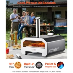 VEVOR Dual Fuel Pizza Oven Outdoor, 16 in Wood Fire & Propane Gas Pizza Oven, Portable Pellet & Propane Pizza-Maker with Thermometer, Iron Spray Black Shell Pizza-Cook for Outside Camping & Backyard