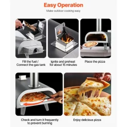 VEVOR Dual Fuel Pizza Oven Outdoor, 12 in Wood Fire & Propane Gas Pizza Oven, Portable Pellet & Propane Pizza-Maker with Thermometer, Iron Spray Black Shell Pizza-Cook for Outside Camping & Backyard