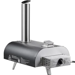 VEVOR Dual Fuel Pizza Oven Outdoor, 12 in Wood Fire & Propane Gas Pizza Oven, Portable Pellet & Propane Pizza-Maker with Thermometer, Iron Spray Black Shell Pizza-Cook for Outside Camping & Backyard