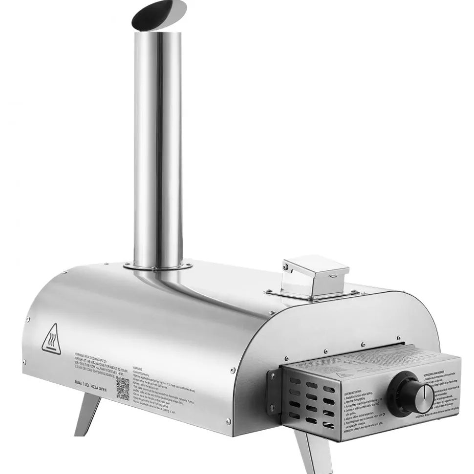 VEVOR Dual Fuel Pizza Oven Outdoor, 12 Inch Wood Fire & Propane Gas Pizza Oven, Pellet & Propane Pizza-Maker with Thermometer, Stainless Steel Pizza-Cook for Outside Camping & Backyard