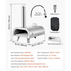 VEVOR Dual Fuel Pizza Oven Outdoor, 12 Inch Wood Fire & Propane Gas Pizza Oven, Pellet & Propane Pizza-Maker with Thermometer, Stainless Steel Pizza-Cook for Outside Camping & Backyard