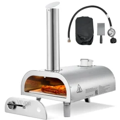 VEVOR Dual Fuel Pizza Oven Outdoor, 12 Inch Wood Fire & Propane Gas Pizza Oven, Pellet & Propane Pizza-Maker with Thermometer, Stainless Steel Pizza-Cook for Outside Camping & Backyard