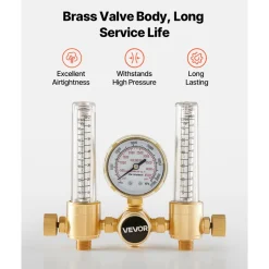 VEVOR Dual Output Argon Regulator, Argon Flow Meter Gas Regulator Gauge for TIG/MIG Welding - with 2PCS 6.6FT Rubber Hoses, 0-60 SCFH, 0-4500 PSI Inlet Pressure, CGA580 Inlet Connection