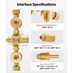 VEVOR Dual Output Argon Regulator, Argon Flow Meter Gas Regulator Gauge for TIG/MIG Welding - with 2PCS 6.6FT Rubber Hoses, 0-60 SCFH, 0-4500 PSI Inlet Pressure, CGA580 Inlet Connection