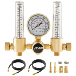 VEVOR Dual Output Argon Regulator, Argon Flow Meter Gas Regulator Gauge for TIG/MIG Welding - with 2PCS 6.6FT Rubber Hoses, 0-60 SCFH, 0-4500 PSI Inlet Pressure, CGA580 Inlet Connection