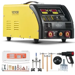 VEVOR Dual Pro Stud Welder Deluxe AL/Fe Dent Repair Kit, Professional 5KW Welder with Auto/Manual Welding and 10 Modes, 110V Spot Welding Dent Repair Machine for Steel & Aluminum Auto Panels Repair