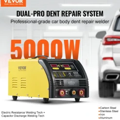 VEVOR Dual Pro Stud Welder Deluxe AL/Fe Dent Repair Kit, Professional 5KW Welder with Auto/Manual Welding and 10 Modes, 110V Spot Welding Dent Repair Machine for Steel & Aluminum Auto Panels Repair