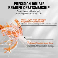 VEVOR Dual Twisted Polyester Cord, 1/2 inch by 120 feet, 48-Strand, 8000 LBS Tensile Strength, Multi-Use Outdoor Rope for Arborist Activities, Hiking, Swinging, Rappelling, and Rescue, Or