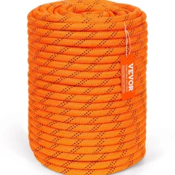 VEVOR Dual-Weave Polyester Cord, 1/2 inch x 220 feet, 48-Strand, 8000 LBS Tensile Strength, Multi-Use Outdoor Rope for Camping, Swinging, Rappelling, and Rescue, Orange/Black