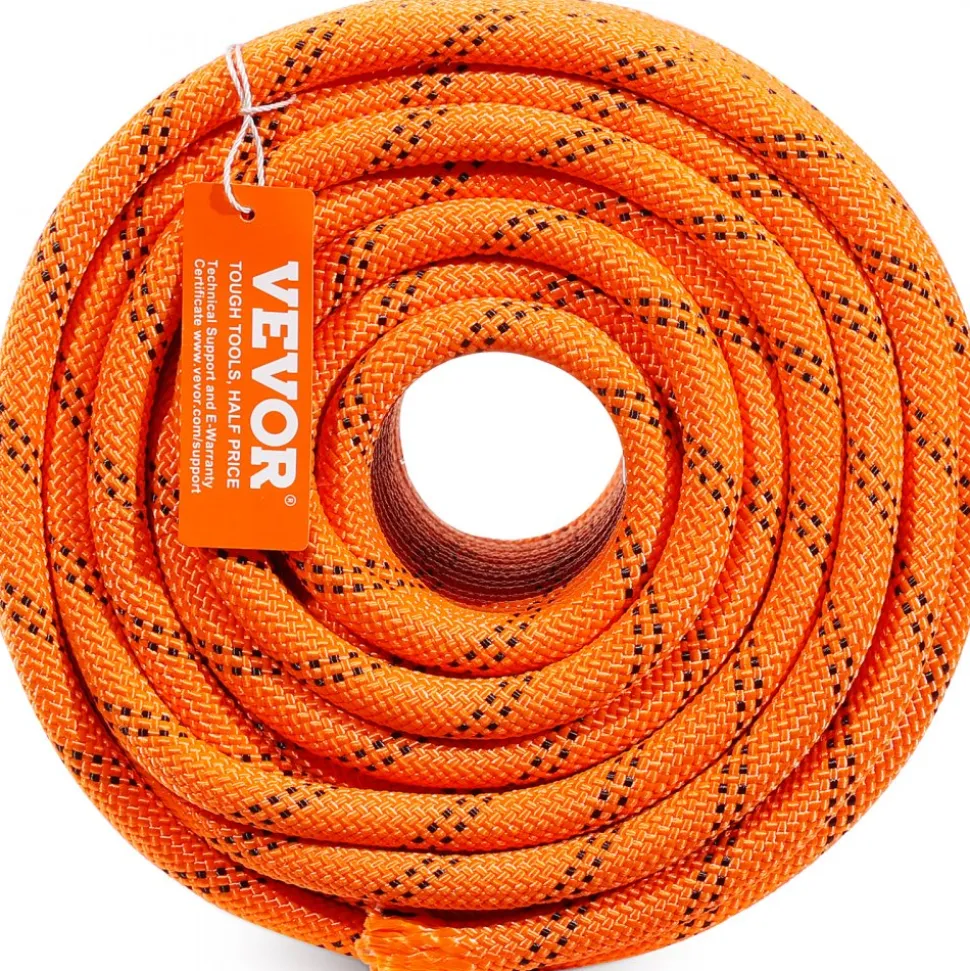 VEVOR Dual-Weave Polyester Cord, 1/2 inch x 220 feet, 48-Strand, 8000 LBS Tensile Strength, Multi-Use Outdoor Rope for Camping, Swinging, Rappelling, and Rescue, Orange/Black