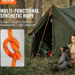 VEVOR Dual-Weave Polyester Cord, 3/8 inch by 120 feet, 48-Strand, 4000 Pound Tensile Strength, Multi-Use Rope for Arborist Activities, and Outdoor Adventures, Orange/Black