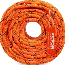 VEVOR Dual-Weave Polyester Cord, 3/8 inch by 120 feet, 48-Strand, 4000 Pound Tensile Strength, Multi-Use Rope for Arborist Activities, and Outdoor Adventures, Orange/Black