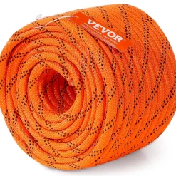 VEVOR Dual-Weave Polyester Cord, 3/8 inch by 120 feet, 48-Strand, 4000 Pound Tensile Strength, Multi-Use Rope for Arborist Activities, and Outdoor Adventures, Orange/Black
