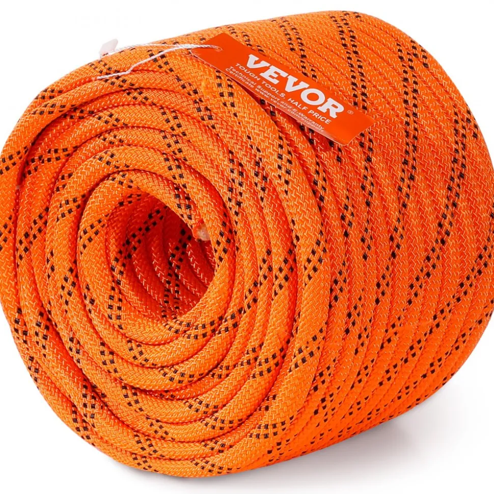 VEVOR Dual-Weave Polyester Cord, 3/8 inch by 120 feet, 48-Strand, 4000 Pound Tensile Strength, Multi-Use Rope for Arborist Activities, and Outdoor Adventures, Orange/Black