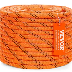 VEVOR Dual-Weave Polyester Cord, 3/8 inch by 120 feet, 48-Strand, 4000 Pound Tensile Strength, Multi-Use Rope for Arborist Activities, and Outdoor Adventures, Orange/Black