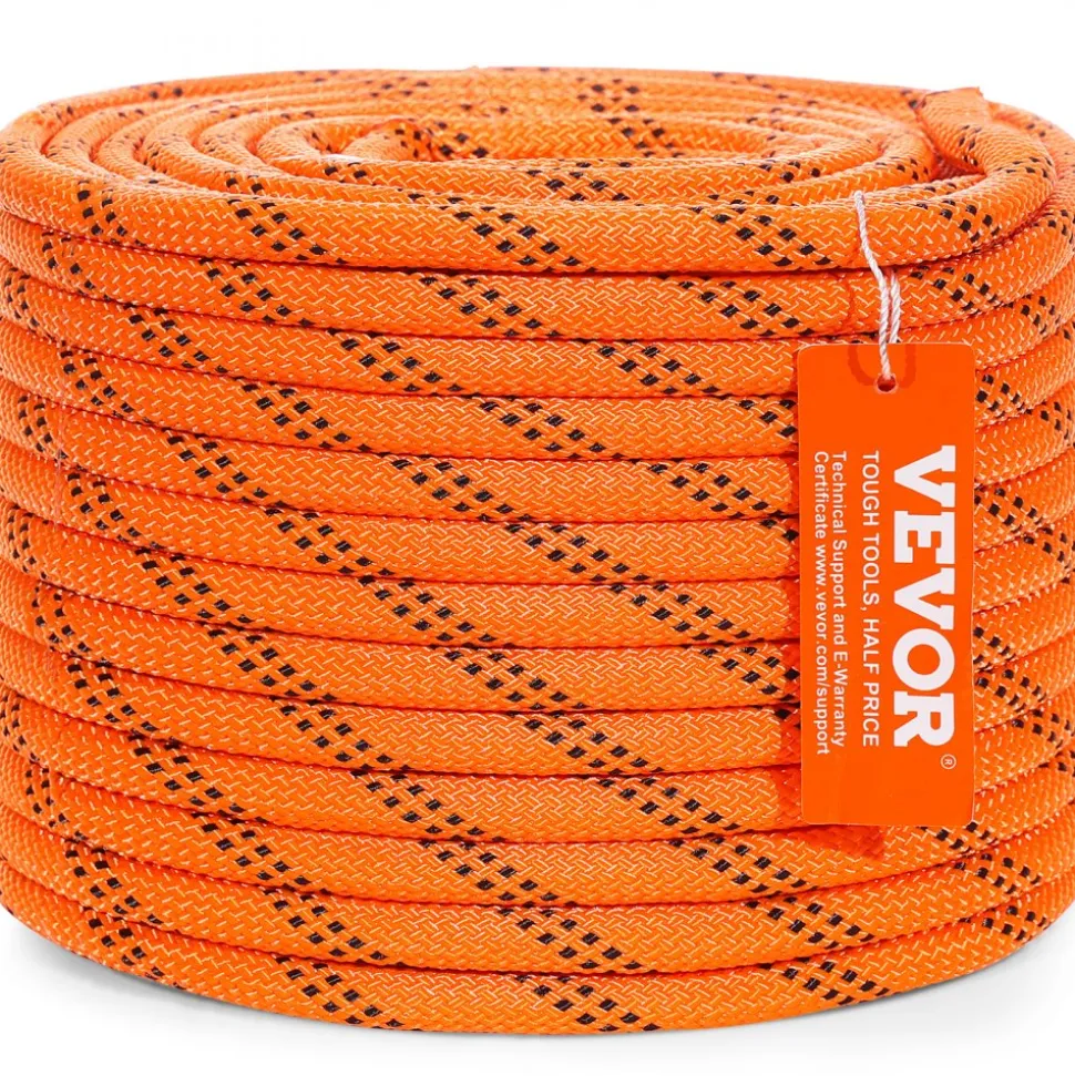 VEVOR Dual-Weave Polyester Cord, 3/8 inch by 120 feet, 48-Strand, 4000 Pound Tensile Strength, Multi-Use Rope for Arborist Activities, and Outdoor Adventures, Orange/Black