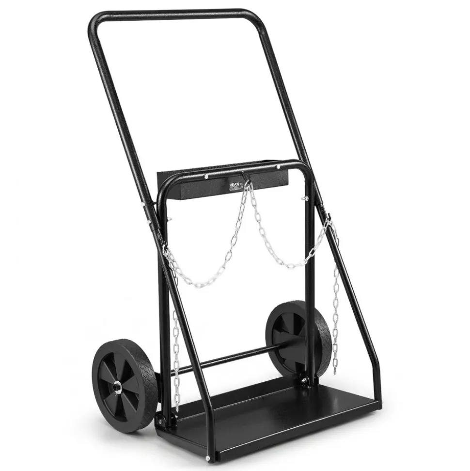VEVOR Dual Welding Cylinder Cart, Oxygen Acetylene Tank Cart with 440LBS Static Weight Capacity, 10-Inch Solid Wheels and Tank Storage Safety Chains, Suitable for Double 12.5-Inch Dia. Gas Cylinders