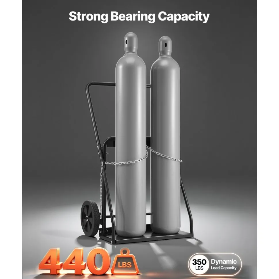 VEVOR Dual Welding Cylinder Cart, Oxygen Acetylene Tank Cart with 440LBS Static Weight Capacity, 10-Inch Solid Wheels and Tank Storage Safety Chains, Suitable for Double 12.5-Inch Dia. Gas Cylinders