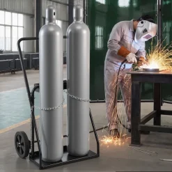 VEVOR Dual Welding Cylinder Cart, Oxygen Acetylene Tank Cart with 440LBS Static Weight Capacity, 10-Inch Solid Wheels and Tank Storage Safety Chains, Suitable for Double 12.5-Inch Dia. Gas Cylinders