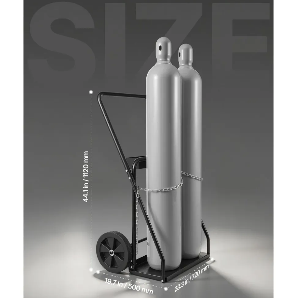 VEVOR Dual Welding Cylinder Cart, Oxygen Acetylene Tank Cart with 440LBS Static Weight Capacity, 10-Inch Solid Wheels and Tank Storage Safety Chains, Suitable for Double 12.5-Inch Dia. Gas Cylinders