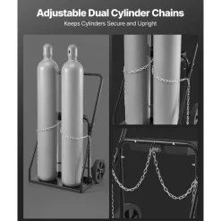 VEVOR Dual Welding Cylinder Cart, Oxygen Acetylene Tank Cart with 440LBS Static Weight Capacity, 10-Inch Solid Wheels and Tank Storage Safety Chains, Suitable for Double 12.5-Inch Dia. Gas Cylinders