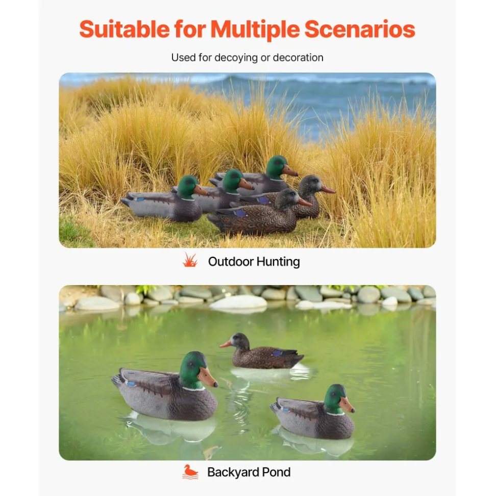 VEVOR Duck Decoys, Realistic Floating Duck Decoys, Weight Forward Swim, Plastic Duck Hunting Decoy Outdoor for Hunting, for Pool, Pond, and Lake, Garden Yard Decoration, Easy to Carry and Use, 6-Pack