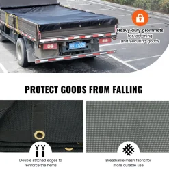 VEVOR Dump Truck Mesh Tarp, 7 x 18 ft, PVC Coated Black Heavy Duty Cover with 5.5