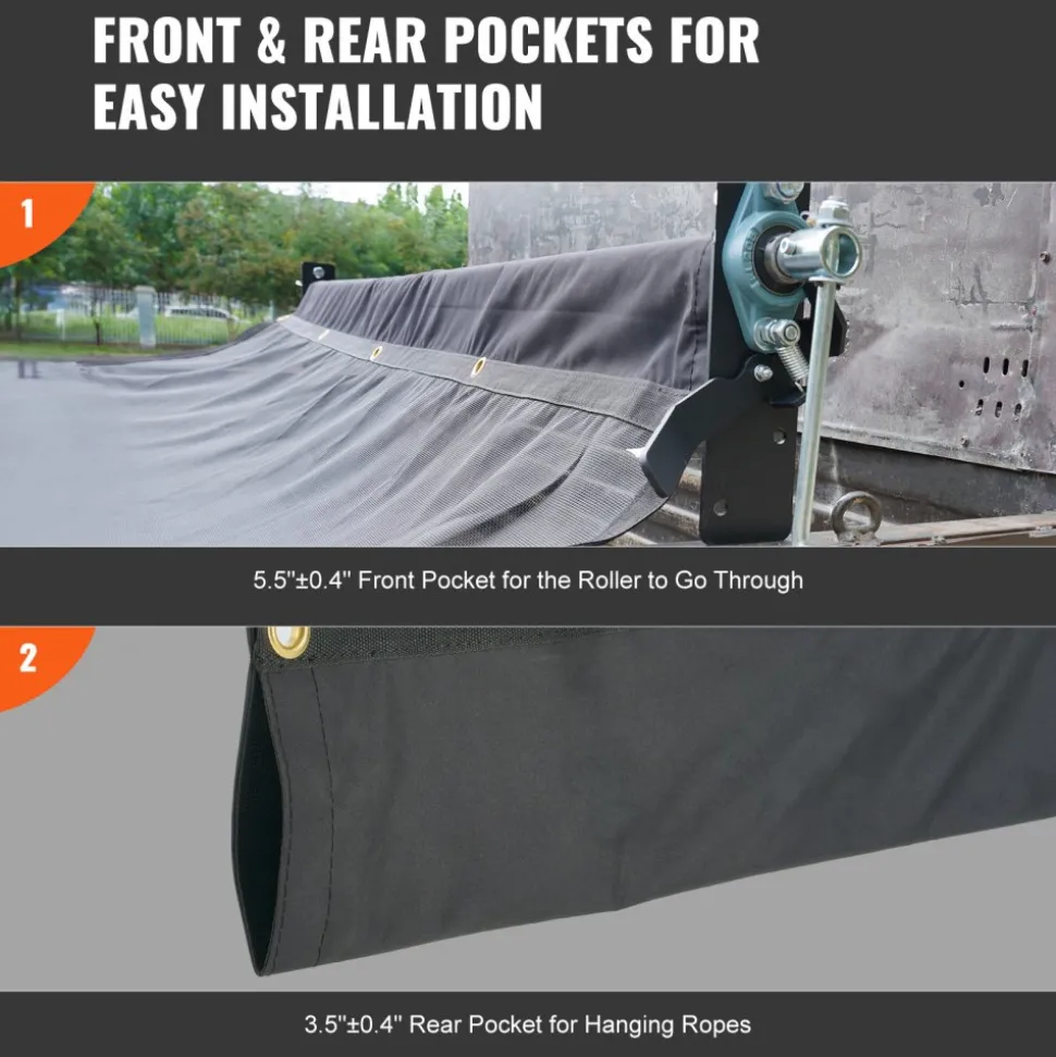 VEVOR Dump Truck Mesh Tarp, 7 x 18 ft, PVC Coated Black Heavy Duty Cover with 5.5" 18oz Double Pocket, Brass Grommets, Reinforced Double Needle Stitch Webbing Fits Manual or Electric Dump Truck System