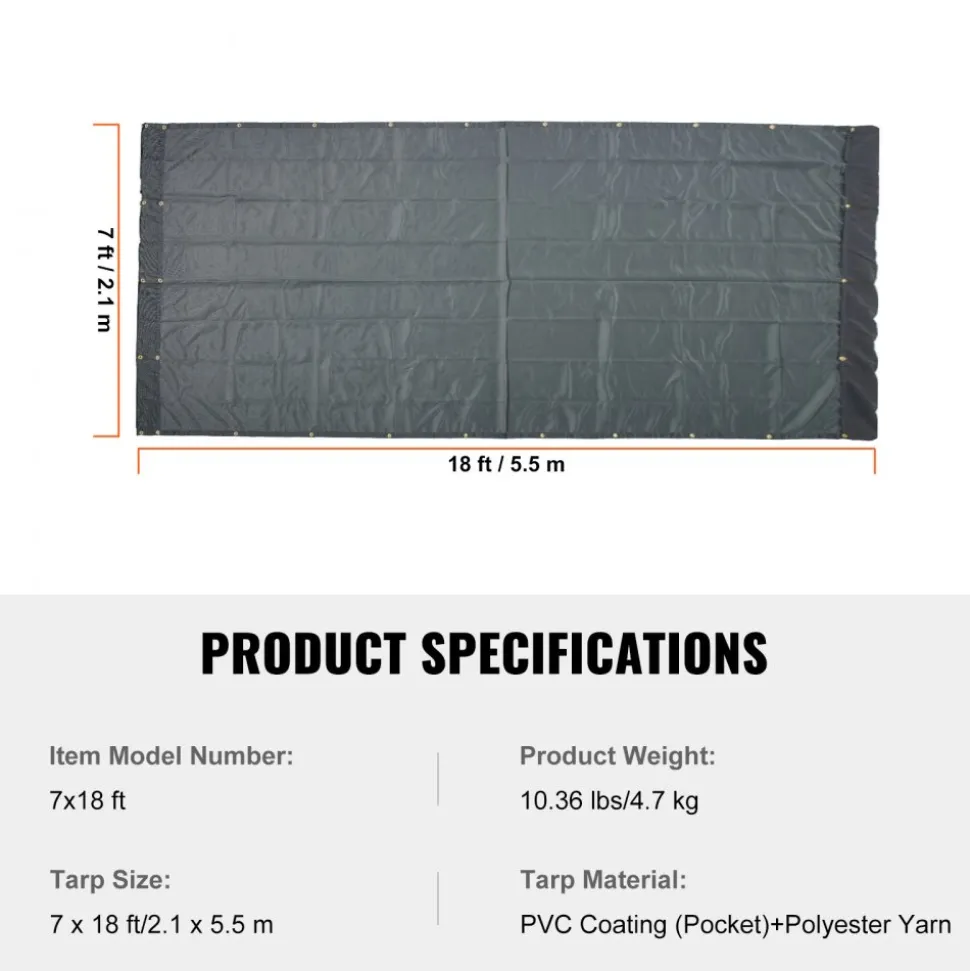 VEVOR Dump Truck Mesh Tarp, 7 x 18 ft, PVC Coated Black Heavy Duty Cover with 5.5" 18oz Double Pocket, Brass Grommets, Reinforced Double Needle Stitch Webbing Fits Manual or Electric Dump Truck System