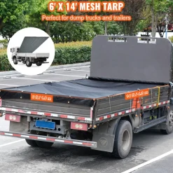 VEVOR Dump Truck Mesh Tarp, 6 x 14 ft, PVC Coated Black Heavy Duty Cover with 5.5