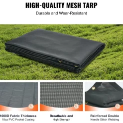 VEVOR Dump Truck Mesh Tarp, 6 x 14 ft, PVC Coated Black Heavy Duty Cover with 5.5