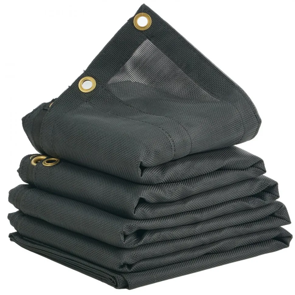VEVOR Dump Truck Mesh Tarp, 7.5x18 ft, PVC Coated Black Heavy Duty Cover with 5.5" 18oz Double Pocket, Brass Grommets, Reinforced Double Needle Stitch Webbing Fits Manual or Electric Dump Truck System