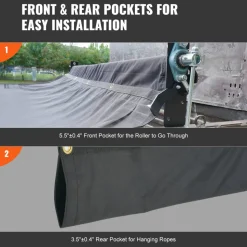 VEVOR Dump Truck Mesh Tarp, 7 x 14 ft, PVC Coated Black Heavy Duty Cover with 5.5" 18oz Double Pocket, Brass Grommets, Reinforced Double Needle Stitch Webbing Fits Manual or Electric Dump Truck System