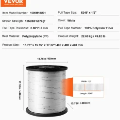 VEVOR Durable Polyester Pull Cord, Width 0.5