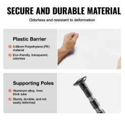 VEVOR Dust Barrier Poles, Carry Bag, 10 Ft Poles with 4 Telescoping Poles, and 32.8x13.12 Ft Plastic Film, for Interior Decoration and Painting Projects