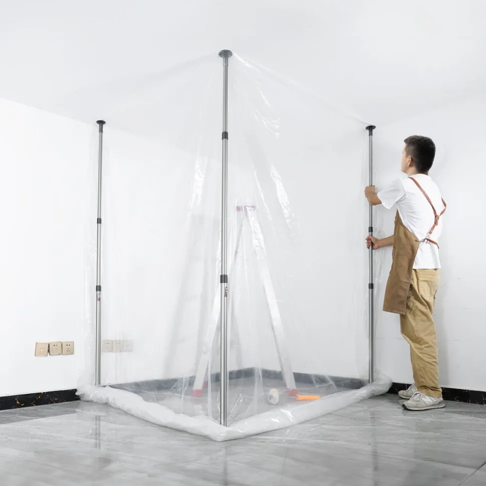 VEVOR Dust Barrier Poles, Carry Bag, 10 Ft Poles with 4 Telescoping Poles, and 32.8x13.12 Ft Plastic Film, for Interior Decoration and Painting Projects