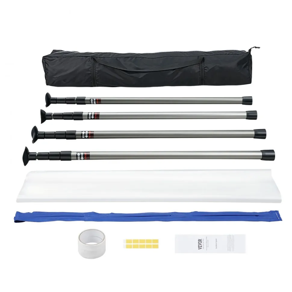 VEVOR Dust Barrier Poles, 12 Ft Barrier Poles, Dust Barrier System with 4 Telescoping Poles, Carry Bag and 32.8x13.12 Ft Plastic Film, for Interior Decoration, Painting