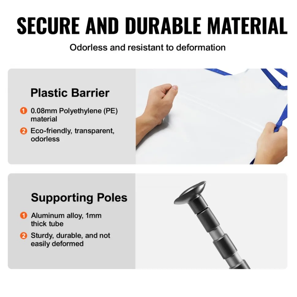 VEVOR Dust Barrier Poles, 12 Ft Barrier Poles, Dust Barrier System with 4 Telescoping Poles, Carry Bag and 32.8x13.12 Ft Plastic Film, for Interior Decoration, Painting