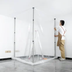 VEVOR Dust Barrier Poles, 12 Ft Barrier Poles, Dust Barrier System with 4 Telescoping Poles, Carry Bag and 32.8x13.12 Ft Plastic Film, for Interior Decoration, Painting