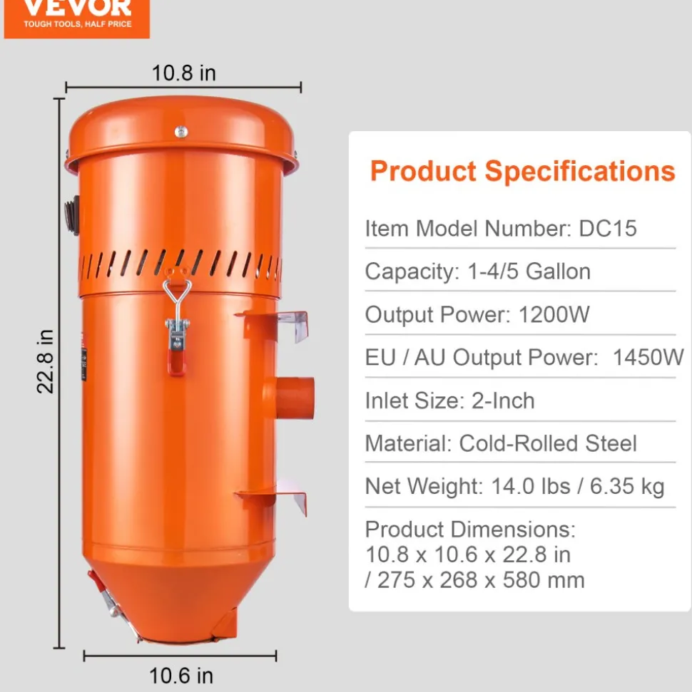 VEVOR Dust Collection System: 1.6-HP Dust Collector Media Reclaimer with 1.8 Gallon Capacity - Universal Fit for Sandblaster Cabinets and Media Blasters