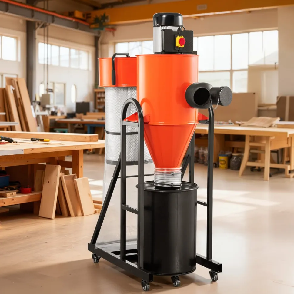 VEVOR Dust Collector, 763 CFM 1 Micron Cyclone Dust Collector, 1.5HP Dusts Collection System with 12.5-Gallon Dust Collector Bag & Base Stand, Smart Cyclone Separation, Dusts Separator for Woodworking