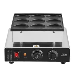 VEVOR Dutch Pancake Maker, 9PCS 76mm Diameter Dorayaki Baker Machine, 850W Commercial Electric Poffertjes Grill, Non-stick Stainless Steel, Temp & Time Control, for Home Kitchen Restaurant Snack Bar