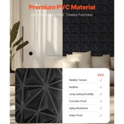 VEVOR 3D Wall Panels, 33-Pack 11.81 x 11.81 in PVC Modern Art Minimalist Diamond Tiles, 32 Sq.Ft Coverage Accent Wall Panel, Interior Home Decor for Ceiling, Bedroom, Living & Gaming Room, Matte Black