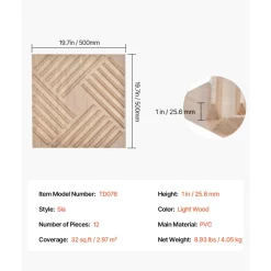 VEVOR 3D Wall Panels, 12-Pack 19.7 x 19.7 in PVC Modern Art Minimalist Salt Tiles, 32 Sq.Ft Coverage Accent Wall Panel, Interior Home Decor for Ceiling, Bedroom, Living & Gaming Room, Light Wood Color
