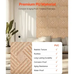 VEVOR 3D Wall Panels, 12-Pack 19.7 x 19.7 in PVC Modern Art Minimalist Salt Tiles, 32 Sq.Ft Coverage Accent Wall Panel, Interior Home Decor for Ceiling, Bedroom, Living & Gaming Room, Light Wood Color