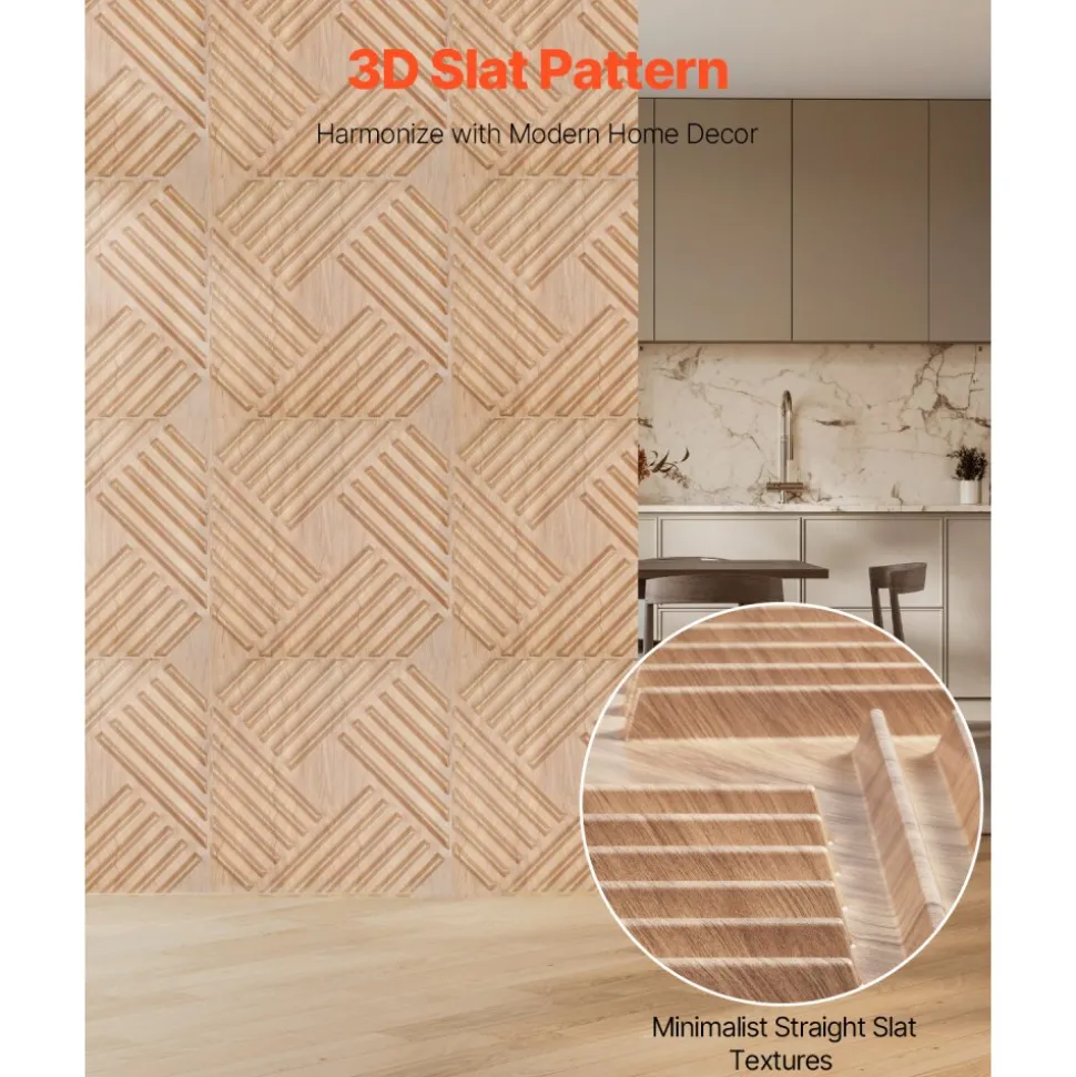 VEVOR 3D Wall Panels, 12-Pack 19.7 x 19.7 in PVC Modern Art Minimalist Salt Tiles, 32 Sq.Ft Coverage Accent Wall Panel, Interior Home Decor for Ceiling, Bedroom, Living & Gaming Room, Light Wood Color