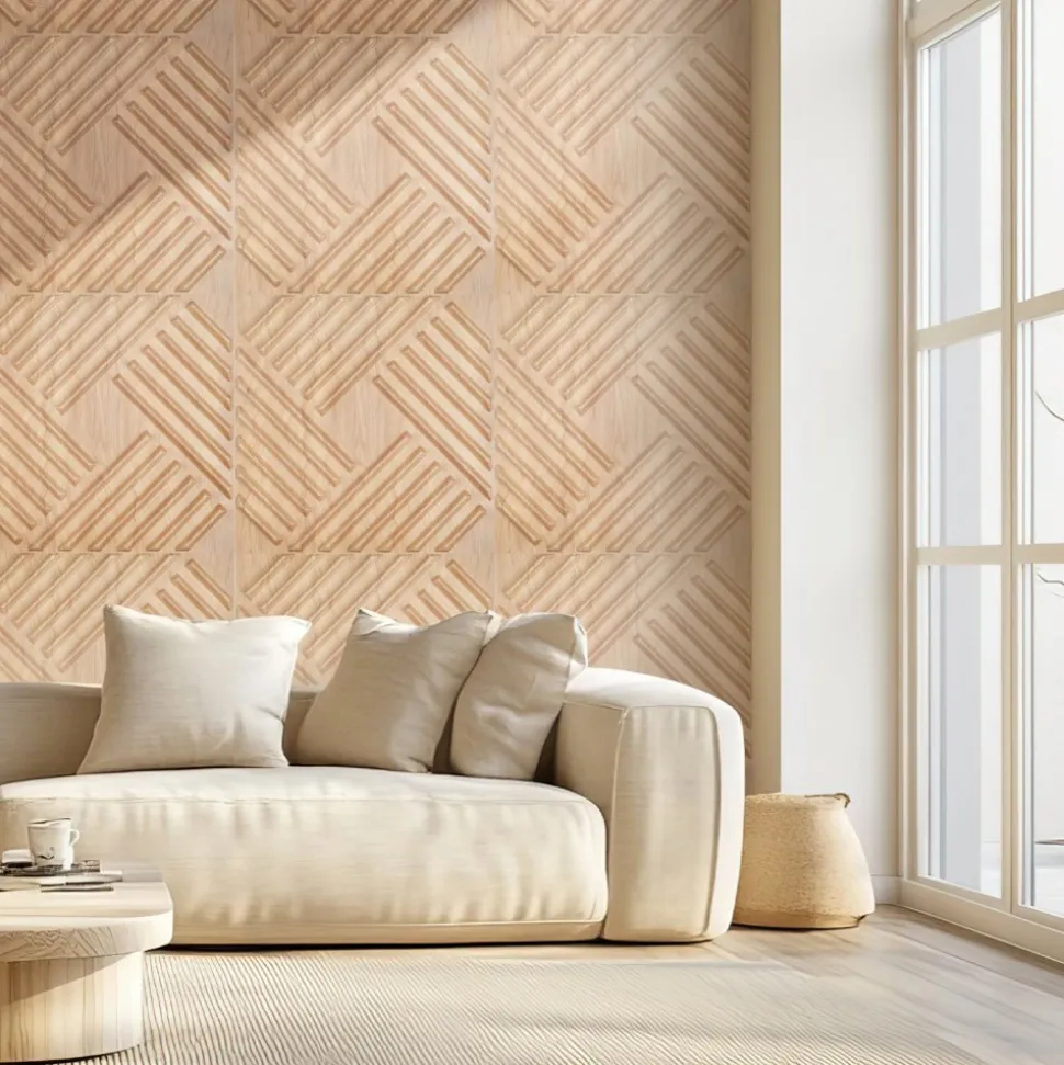 VEVOR 3D Wall Panels, 12-Pack 19.7 x 19.7 in PVC Modern Art Minimalist Salt Tiles, 32 Sq.Ft Coverage Accent Wall Panel, Interior Home Decor for Ceiling, Bedroom, Living & Gaming Room, Light Wood Color